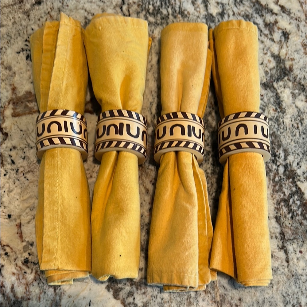 Yellow Cloth Napkins with Wooden Rings
